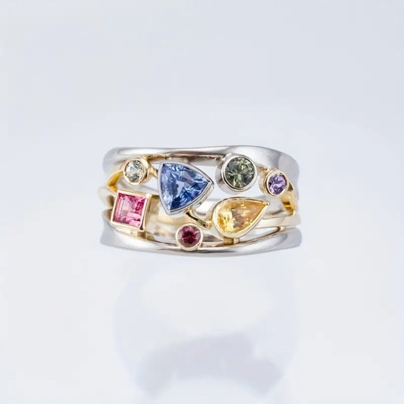 Elegant Multi-color Stone Silver and Gold Ring - Picture 8 of 13